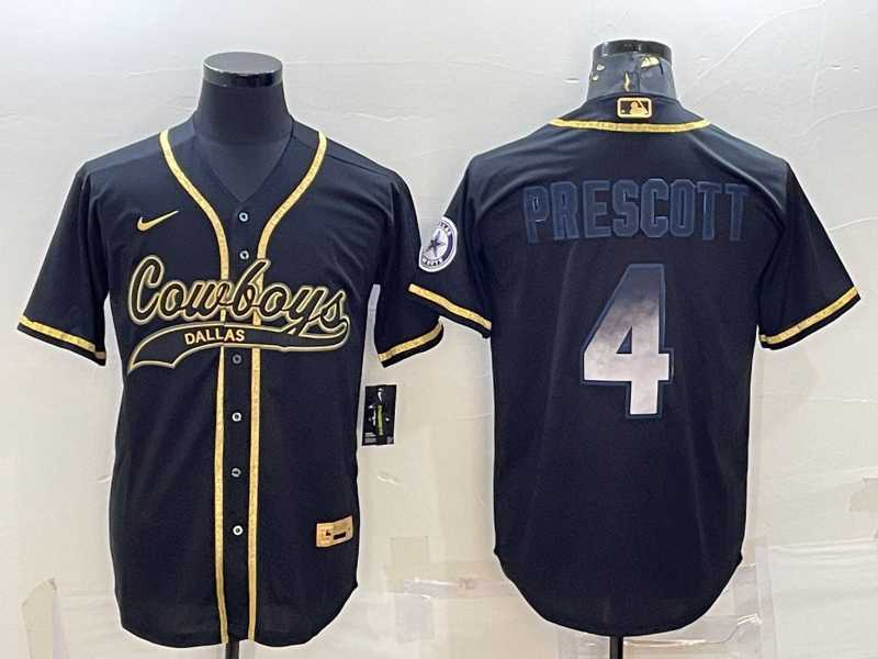 Men%27s Dallas Cowboys #4 Dak Prescott Black Gold With Patch Smoke Cool Base Stitched Baseball Jersey->cleveland browns->NFL Jersey